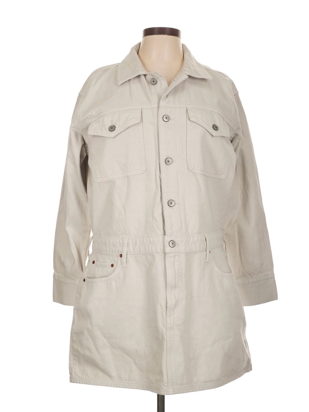 Abercrombie & Fitch Long-Sleeve Utility Denim Shirt Mini Dress Cream Large NWT